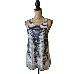 Maurices Blue & White Striped Top With Floral Mesh Design